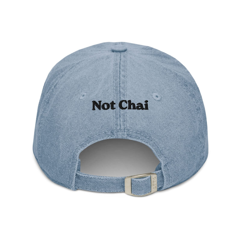 chai not chai חי לא חי denim hat , back sewn inscription says "not chai"