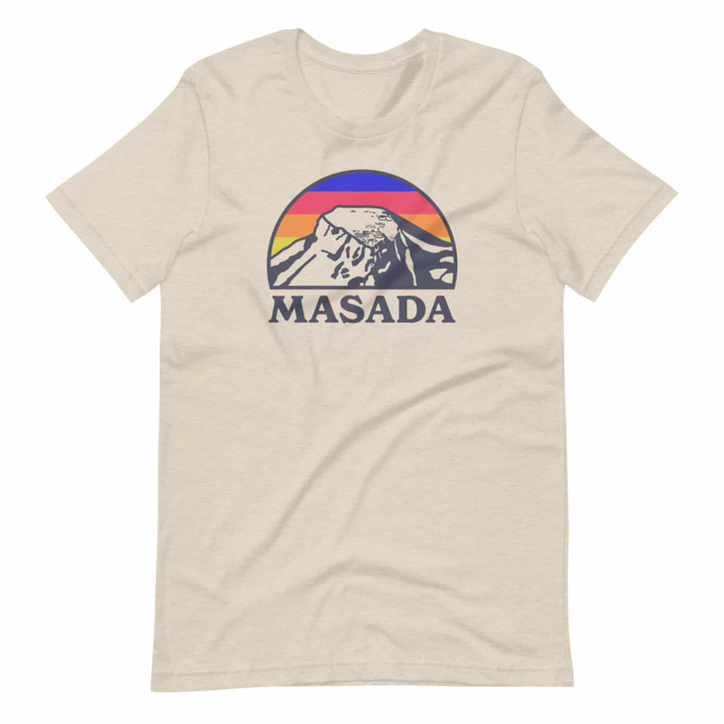 beige colored t-shirt with an illustration of the Masada mount in Israel