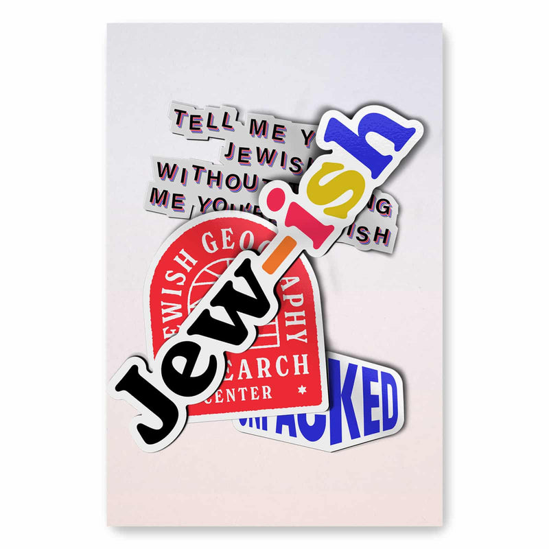 sticker pack with four colorful jewish stickers